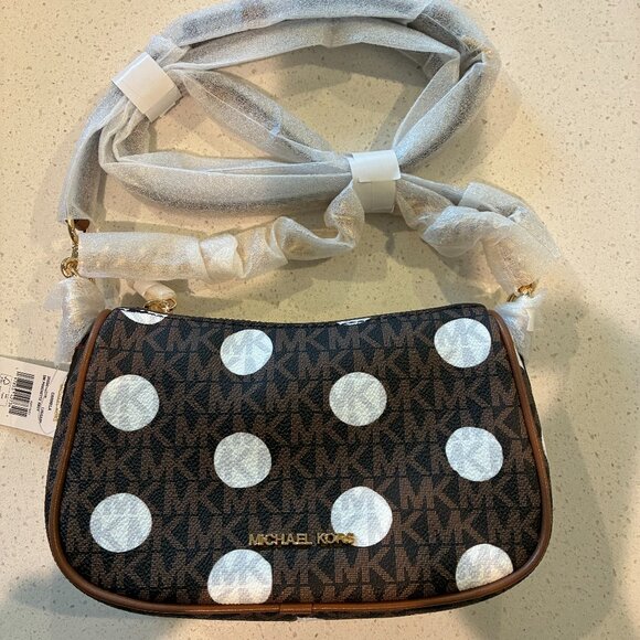 Michael Kors Carmela Small Pouchette Signature MK Logo Chain Crossbody Bag - Picture 1 of 4